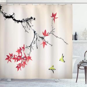 Ambesonne Japanese Shower Curtain, Cherry Blossom Sakura Tree Branches Romantic Spring Themed Watercolor Picture, Cloth Fabric Bathroom Decor Set with Hooks, 70″ Long, Pale Purple(Pale Green)