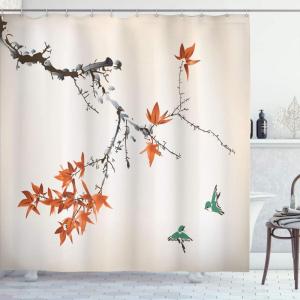 Ambesonne Japanese Shower Curtain, Cherry Blossom Sakura Tree Branches Romantic Spring Themed Watercolor Picture, Cloth Fabric Bathroom Decor Set with Hooks, 70″ Long, Pale Purple(Dark Orange)