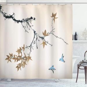 Ambesonne Japanese Shower Curtain, Cherry Blossom Sakura Tree Branches Romantic Spring Themed Watercolor Picture, Cloth Fabric Bathroom Decor Set with Hooks, 70″ Long, Pale Purple(Pale Blue)