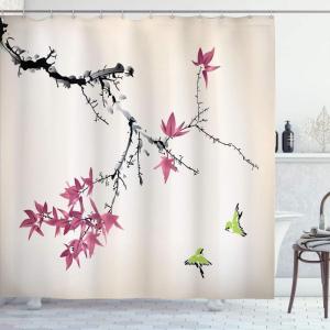Ambesonne Japanese Shower Curtain, Cherry Blossom Sakura Tree Branches Romantic Spring Themed Watercolor Picture, Cloth Fabric Bathroom Decor Set with Hooks, 70″ Long, Pale Purple(Dried Rose)