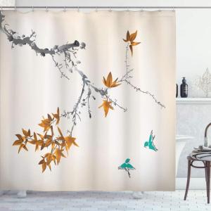 Ambesonne Japanese Shower Curtain, Cherry Blossom Sakura Tree Branches Romantic Spring Themed Watercolor Picture, Cloth Fabric Bathroom Decor Set with Hooks, 70″ Long, Pale Purple(Amber Beige)