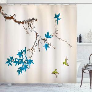 Ambesonne Japanese Shower Curtain, Cherry Blossom Sakura Tree Branches Romantic Spring Themed Watercolor Picture, Cloth Fabric Bathroom Decor Set with Hooks, 70″ Long, Pale Purple(Azure Blue)