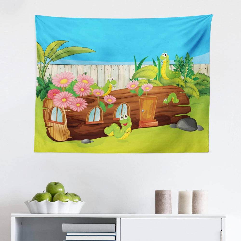 imageAmbesonne Caterpillar Tapestry Caterpillars in the Backyard Cartoon Style Illustration with Flowers and Fence Fabric Wall Hanging Decor for Bedroom Living Room Dorm 28 X 23 MulticolorMulticolor
