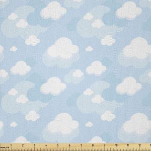 Ambesonne Blue Sky Fabric by The Yard, Continuous Fluffy Clouds Motifs Cartoon Style Rhythmic Design Pattern, Microfiber Fabric for Arts and Crafts Textiles & Decor, 2 Yards, Pale Blue White(Baby Blue and White)
