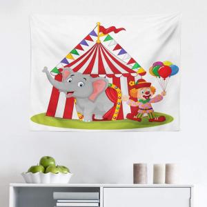 Ambesonne Circus Tapestry, Cartoon Elephant Standing with Clown Circus Tent Enjoyment Funfair Illustration, Fabric Wall Hanging Decor for Bedroom Living Room Dorm, 28″ X 23″, Multicolor(28″L x 23″W)