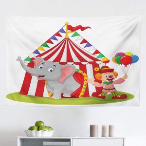 Ambesonne Circus Tapestry, Cartoon Elephant Standing with Clown Circus Tent Enjoyment Funfair Illustration, Fabric Wall Hanging Decor for Bedroom Living Room Dorm, 28″ X 23″, Multicolor(45″ X 30″)