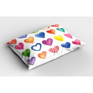 Ambesonne Grunge Pillow Sham Set of 2, Rainbow Color Heart Shapes Valentine’s Day Design Romantic His and Hers Theme, Quality Microfiber Bedding Item for All Seasons, 36″ x 20″, Red Blue Yellow(Red Blue Yellow)