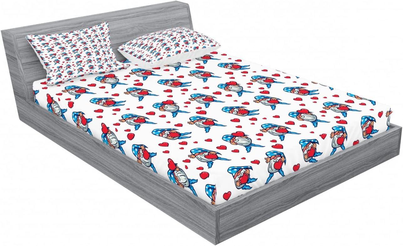 imageAmbesonne Gnome 2 Pack Fitted Sheet amp Pillow Sham Set Valentines Day Romantic Theme 4 Pcs Bedding Decor Package Contains 2 Queen Size Fitted Sheets amp 4 Pillow Covers Blue Vermilion