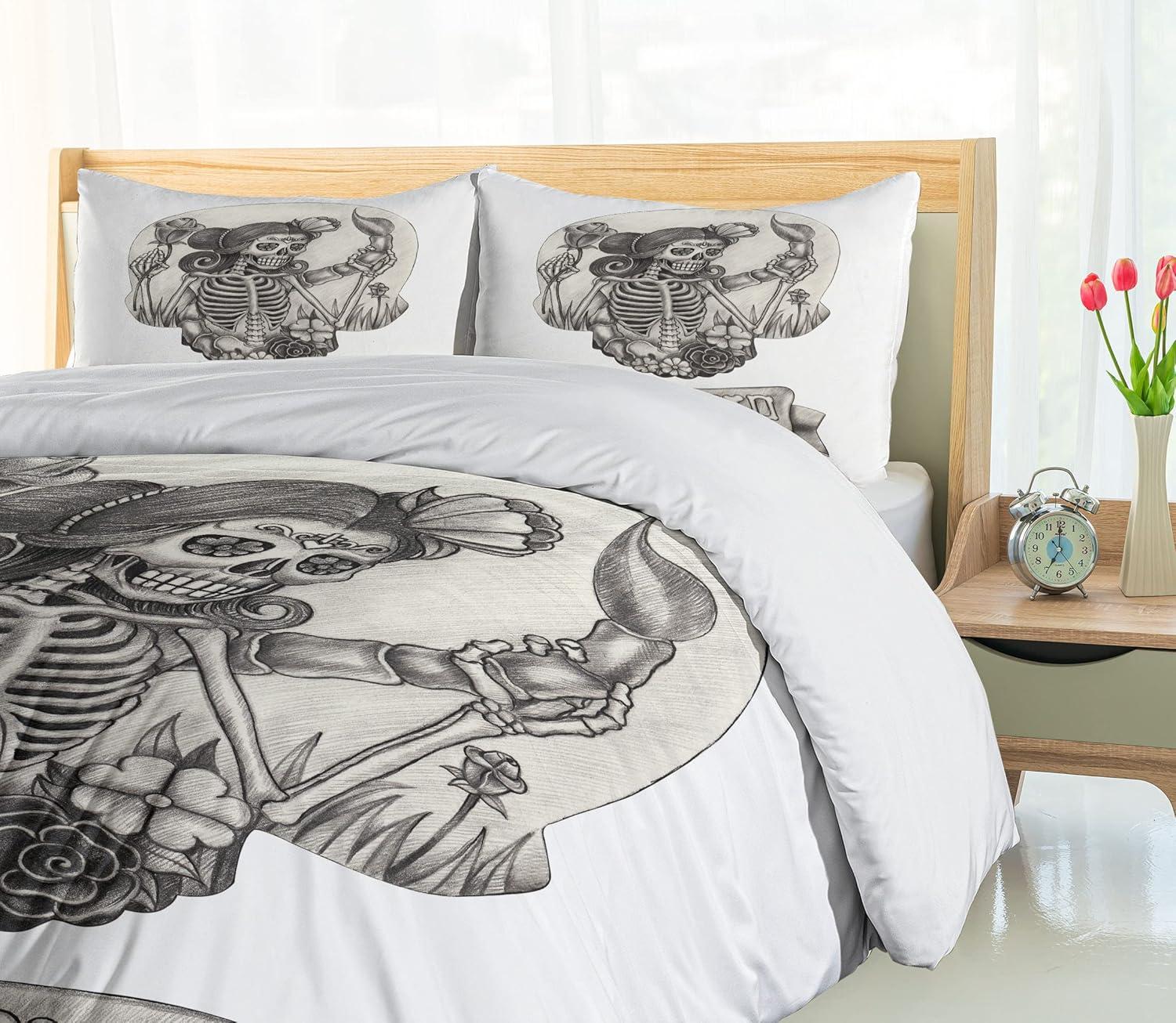 imageAmbesonne Romantic Duvet Cover Set Valentines Hearts Lovers Forever Together Birthday Marriage Print Decorative 3 Piece Bedding Set with 2 Pillow Shams Queen Size Sea Green BrownBeige Black White