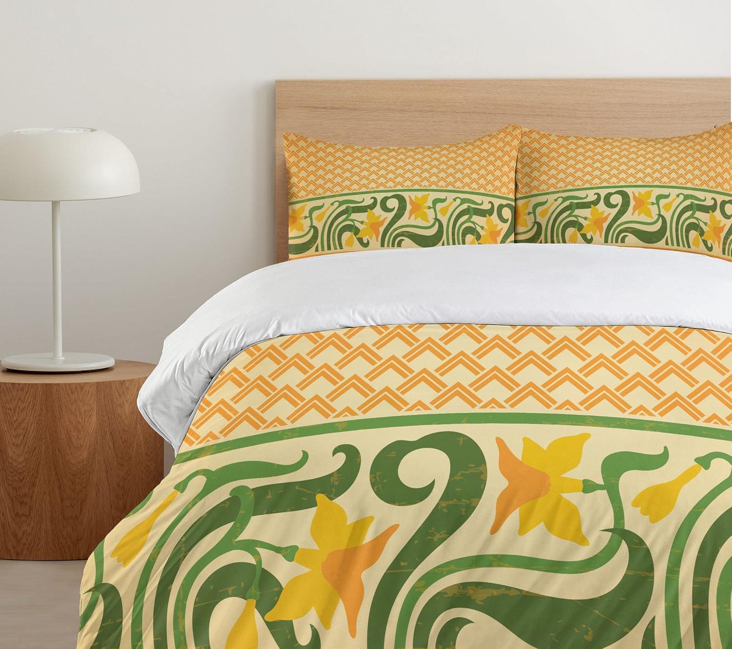 imageAmbesonne Romantic Duvet Cover Set Valentines Hearts Lovers Forever Together Birthday Marriage Print Decorative 3 Piece Bedding Set with 2 Pillow Shams Queen Size Sea Green BrownOrange Yellow Green