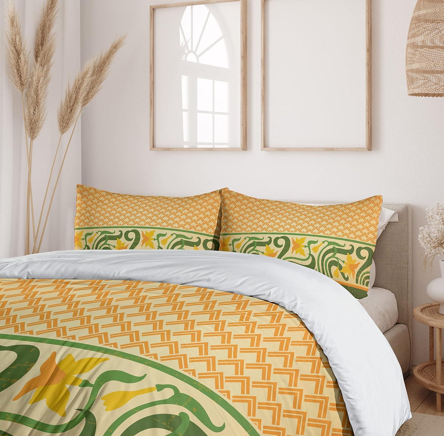 imageAmbesonne Romantic Duvet Cover Set Valentines Hearts Lovers Forever Together Birthday Marriage Print Decorative 3 Piece Bedding Set with 2 Pillow Shams Queen Size Sea Green BrownOrange Yellow Green