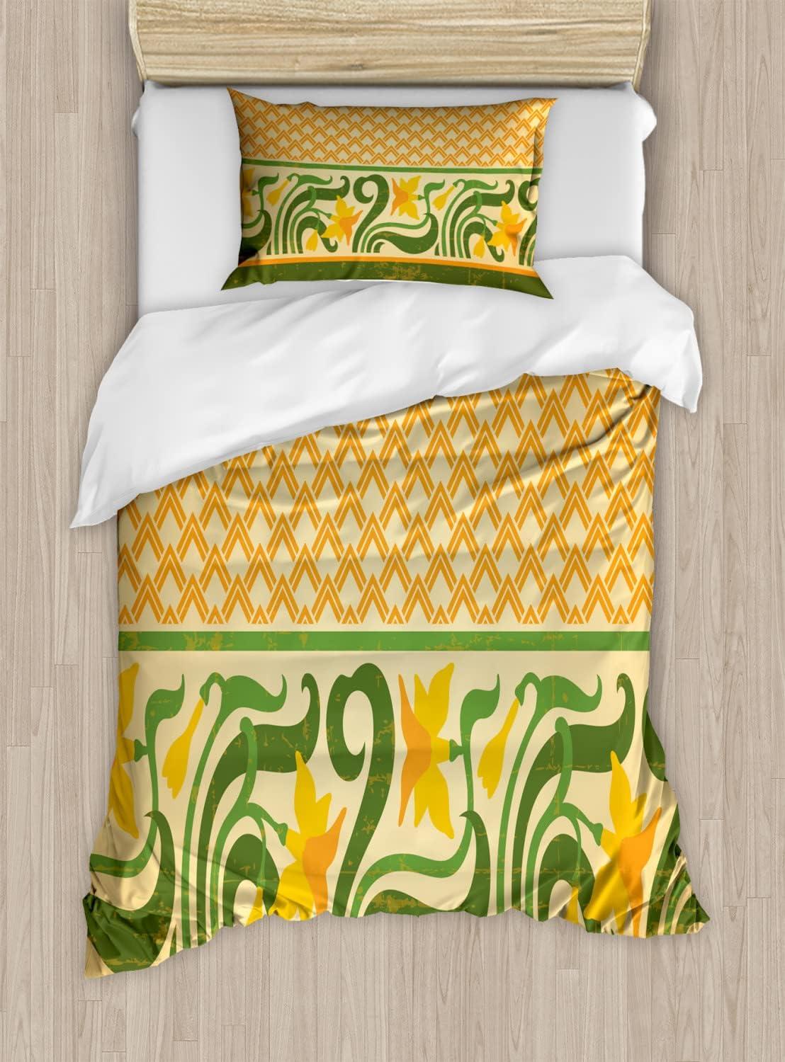 imageAmbesonne Romantic Duvet Cover Set Valentines Hearts Lovers Forever Together Birthday Marriage Print Decorative 3 Piece Bedding Set with 2 Pillow Shams Queen Size Sea Green BrownOrange Yellow Green