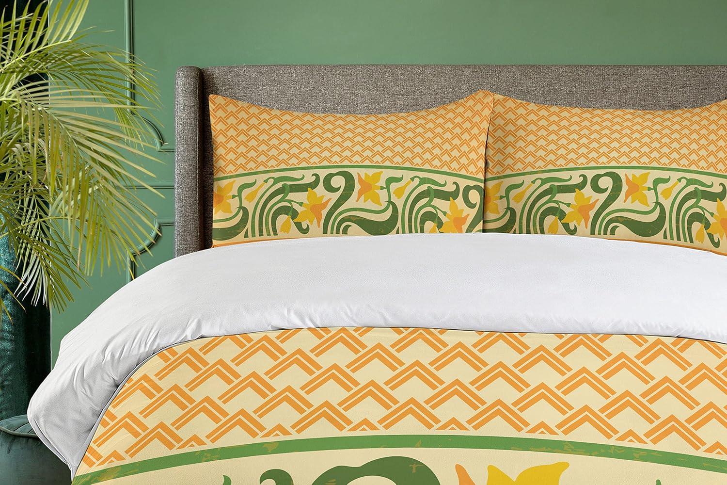 imageAmbesonne Romantic Duvet Cover Set Valentines Hearts Lovers Forever Together Birthday Marriage Print Decorative 3 Piece Bedding Set with 2 Pillow Shams Queen Size Sea Green BrownOrange Yellow Green