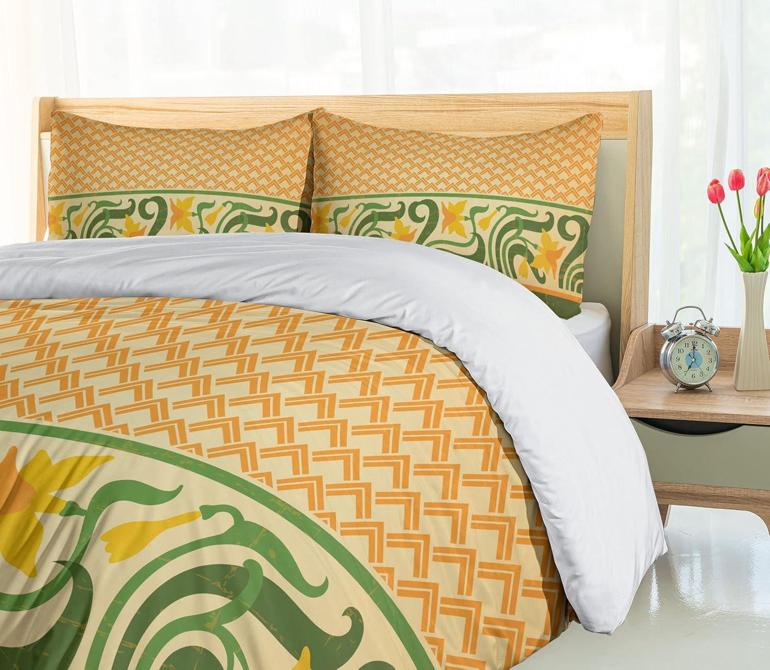 imageAmbesonne Romantic Duvet Cover Set Valentines Hearts Lovers Forever Together Birthday Marriage Print Decorative 3 Piece Bedding Set with 2 Pillow Shams Queen Size Sea Green BrownOrange Yellow Green