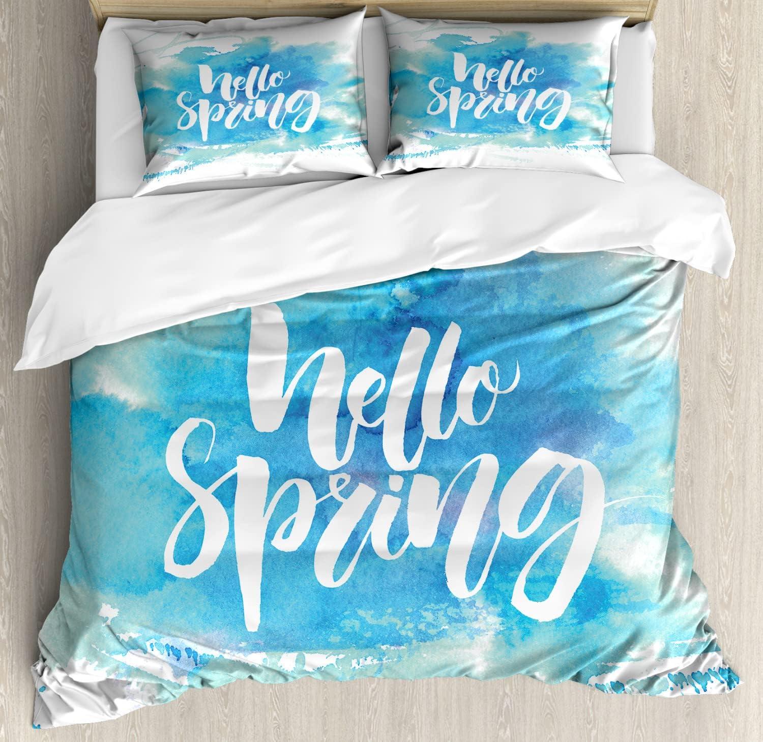 imageAmbesonne Watercolor Duvet Cover Sets Valentines Day Theme Colorful Little Hearts Vibrant Paintbrush Effect Bedding Set with 2 Duvet Covers amp 4 Pillowcases 2 Pack Queen Size MulticolorPale Blue White