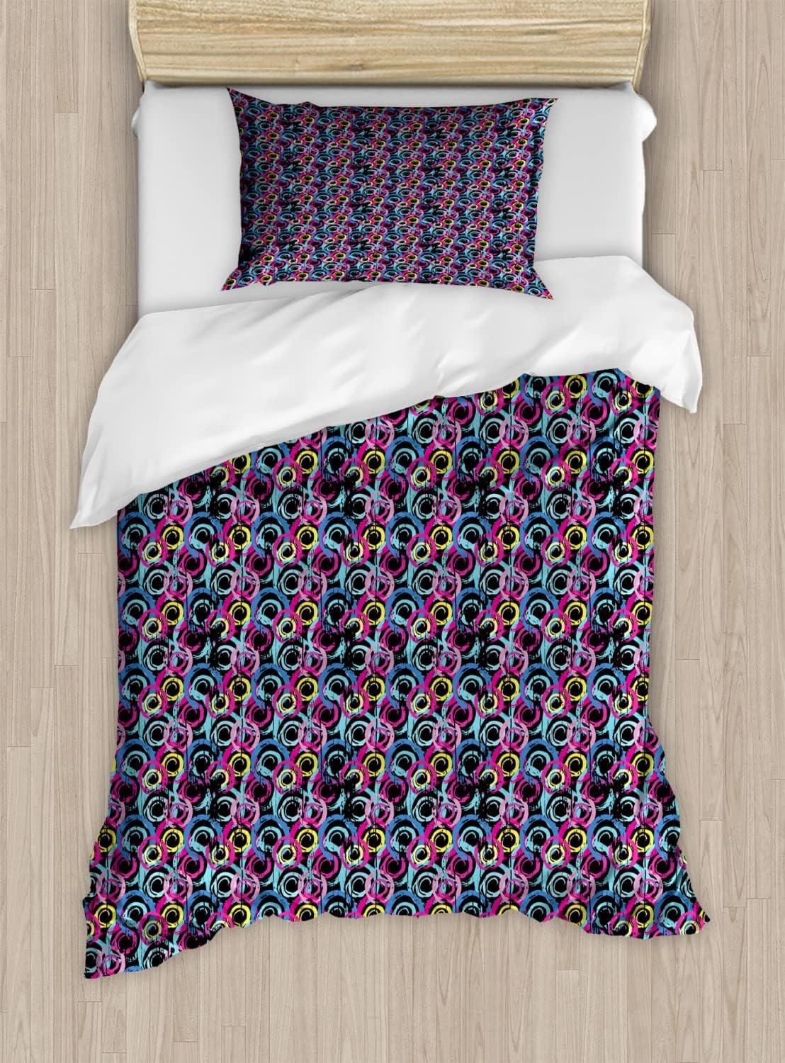 imageAmbesonne Watercolor Duvet Cover Sets Valentines Day Theme Colorful Little Hearts Vibrant Paintbrush Effect Bedding Set with 2 Duvet Covers amp 4 Pillowcases 2 Pack Queen Size MulticolorIndigo Multicolor