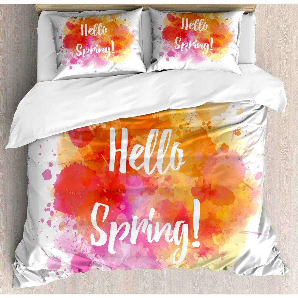 imageAmbesonne Romantic Duvet Cover Set Valentines Hearts Lovers Forever Together Birthday Marriage Print Decorative 3 Piece Bedding Set with 2 Pillow Shams Queen Size Sea Green BrownOrange Yellow Pink