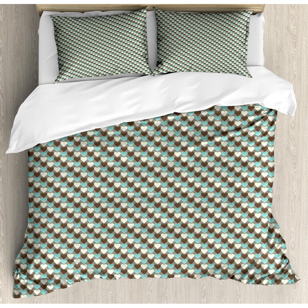 imageAmbesonne Romantic Duvet Cover Set Valentines Hearts Lovers Forever Together Birthday Marriage Print Decorative 3 Piece Bedding Set with 2 Pillow Shams Queen Size Sea Green BrownSea Green Brown