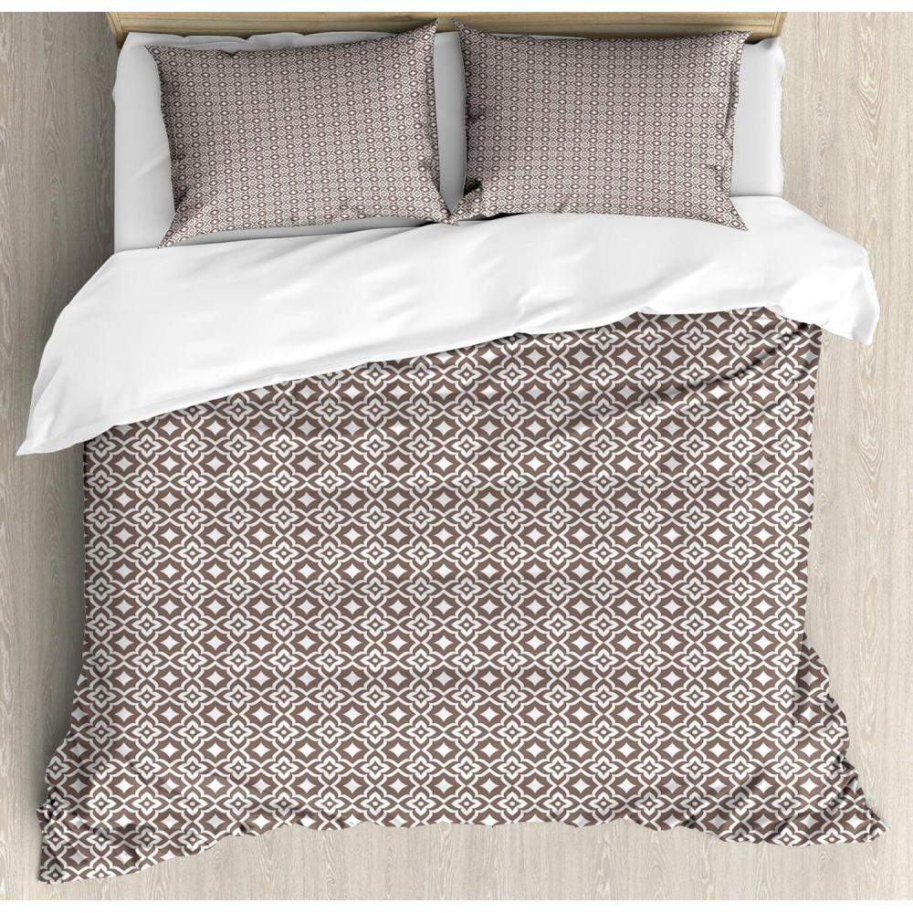 imageAmbesonne Romantic Duvet Cover Set Valentines Hearts Lovers Forever Together Birthday Marriage Print Decorative 3 Piece Bedding Set with 2 Pillow Shams Queen Size Sea Green BrownTaupe and White