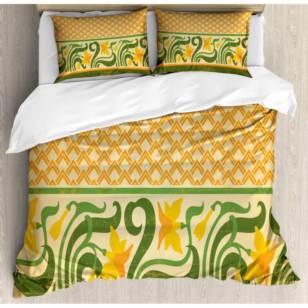 imageAmbesonne Romantic Duvet Cover Set Valentines Hearts Lovers Forever Together Birthday Marriage Print Decorative 3 Piece Bedding Set with 2 Pillow Shams Queen Size Sea Green BrownOrange Yellow Green
