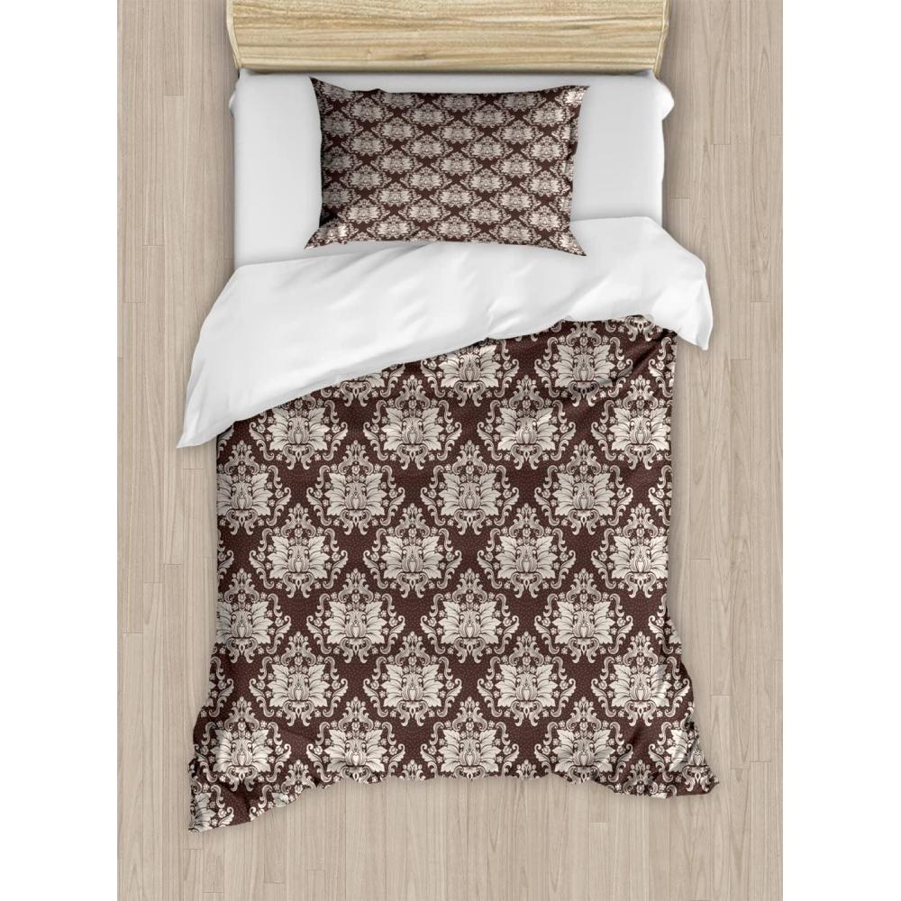 imageAmbesonne Romantic Duvet Cover Set Valentines Hearts Lovers Forever Together Birthday Marriage Print Decorative 3 Piece Bedding Set with 2 Pillow Shams Queen Size Sea Green BrownBrown and Beige