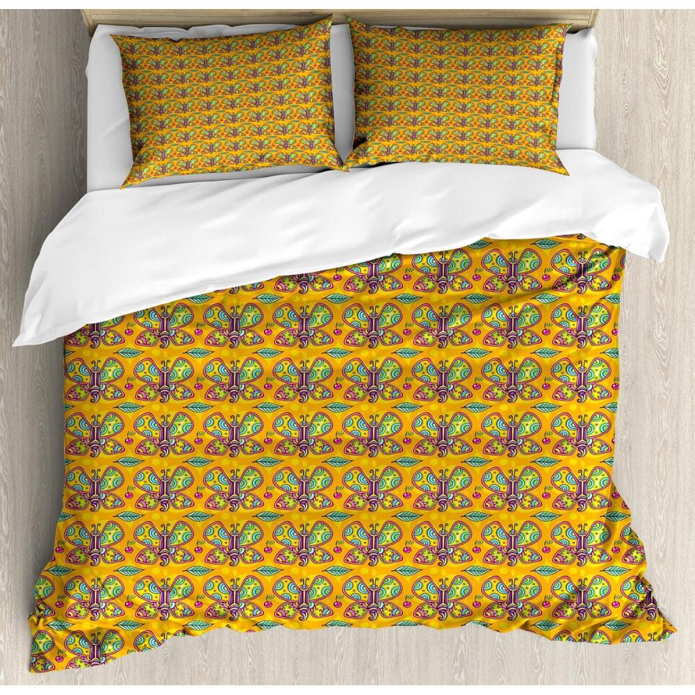 imageAmbesonne Watercolor Duvet Cover Sets Valentines Day Theme Colorful Little Hearts Vibrant Paintbrush Effect Bedding Set with 2 Duvet Covers amp 4 Pillowcases 2 Pack Queen Size MulticolorMustard Multicolor