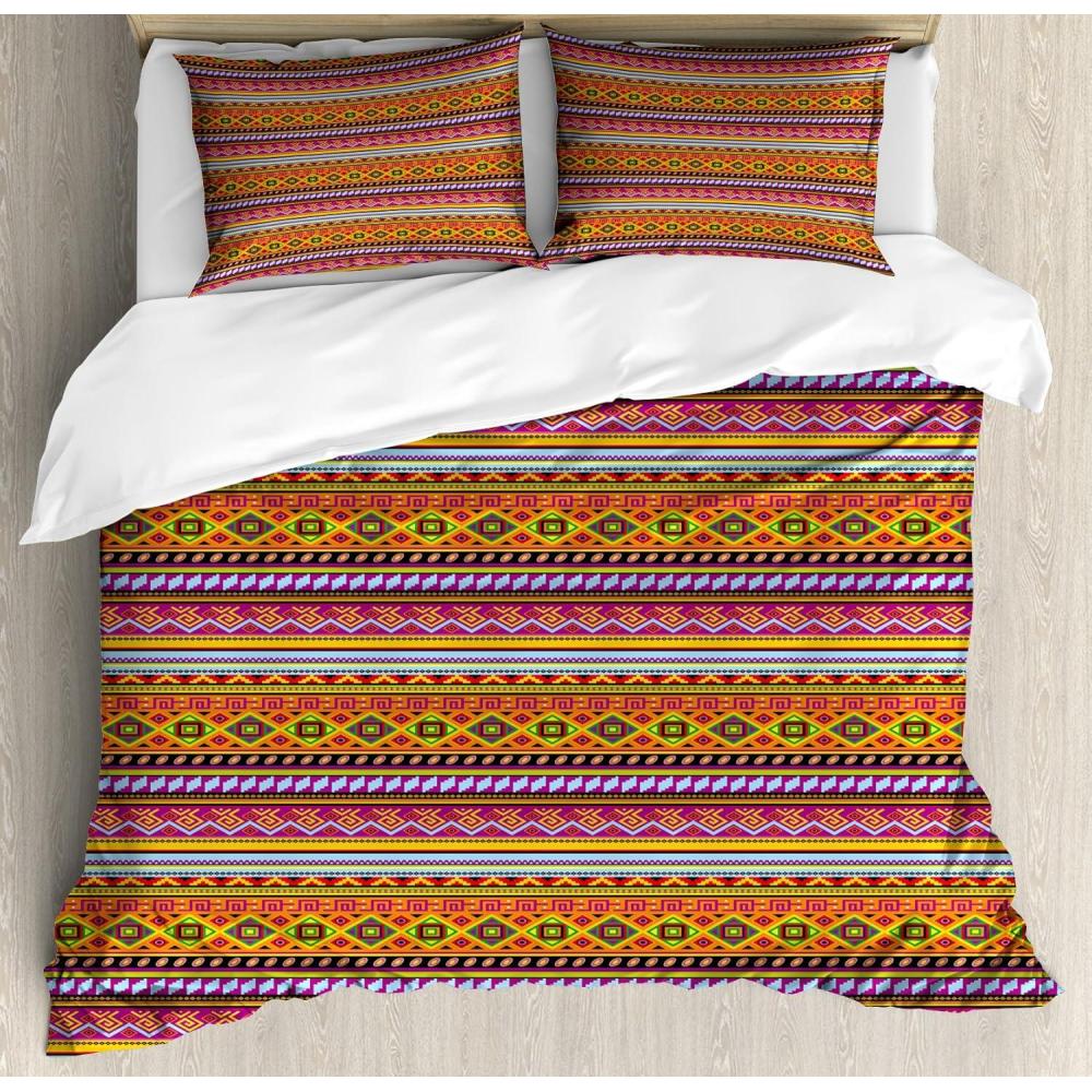 imageAmbesonne Watercolor Duvet Cover Sets Valentines Day Theme Colorful Little Hearts Vibrant Paintbrush Effect Bedding Set with 2 Duvet Covers amp 4 Pillowcases 2 Pack Queen Size MulticolorOrange Multicolor
