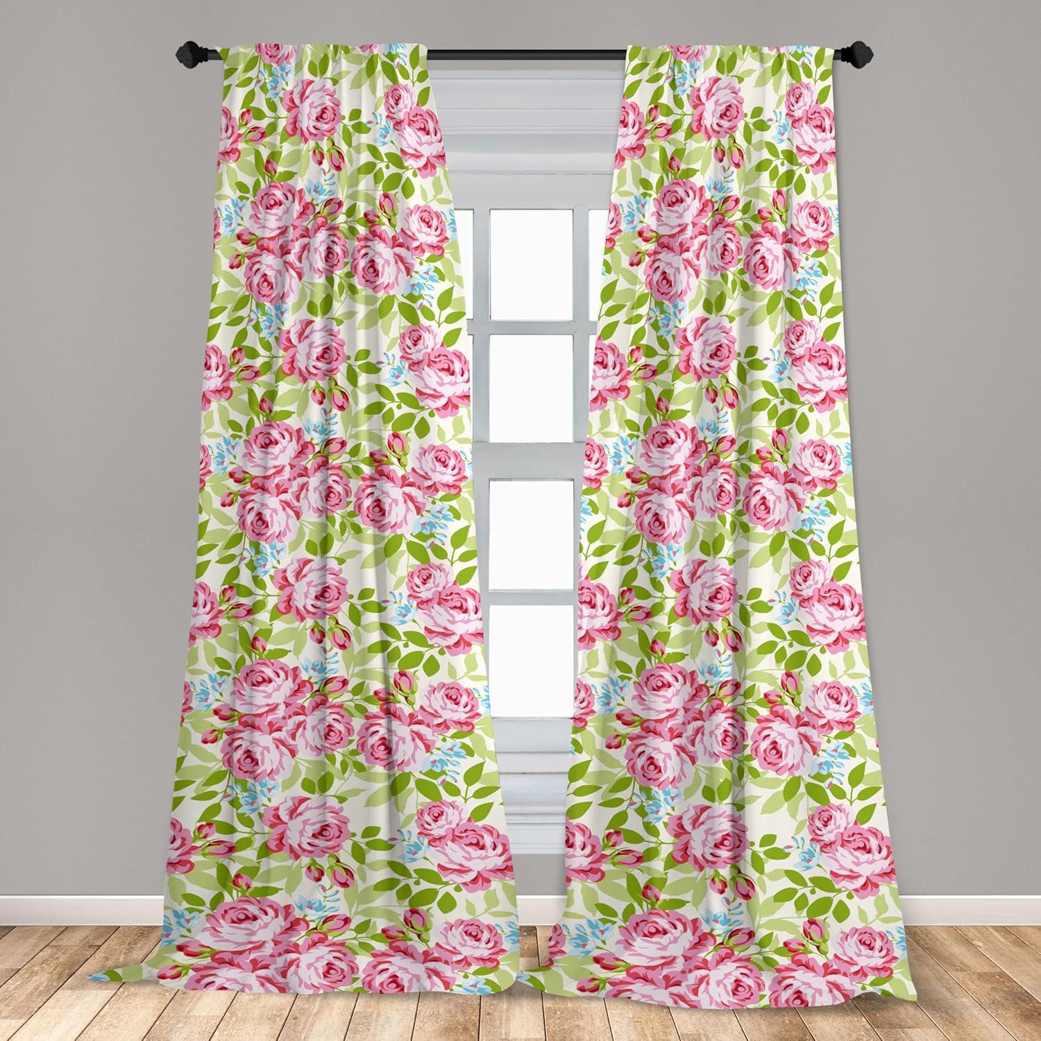 imageAmbesonne Floral Curtains Abstract Retro Continuous Neutral Flowers Print Springtime Garden Scene Window Treatments 2 Panel Set for Living Room Bedroom Pair of 28 x 95 Charcoal Grey and PeachRaspberry Lime Green