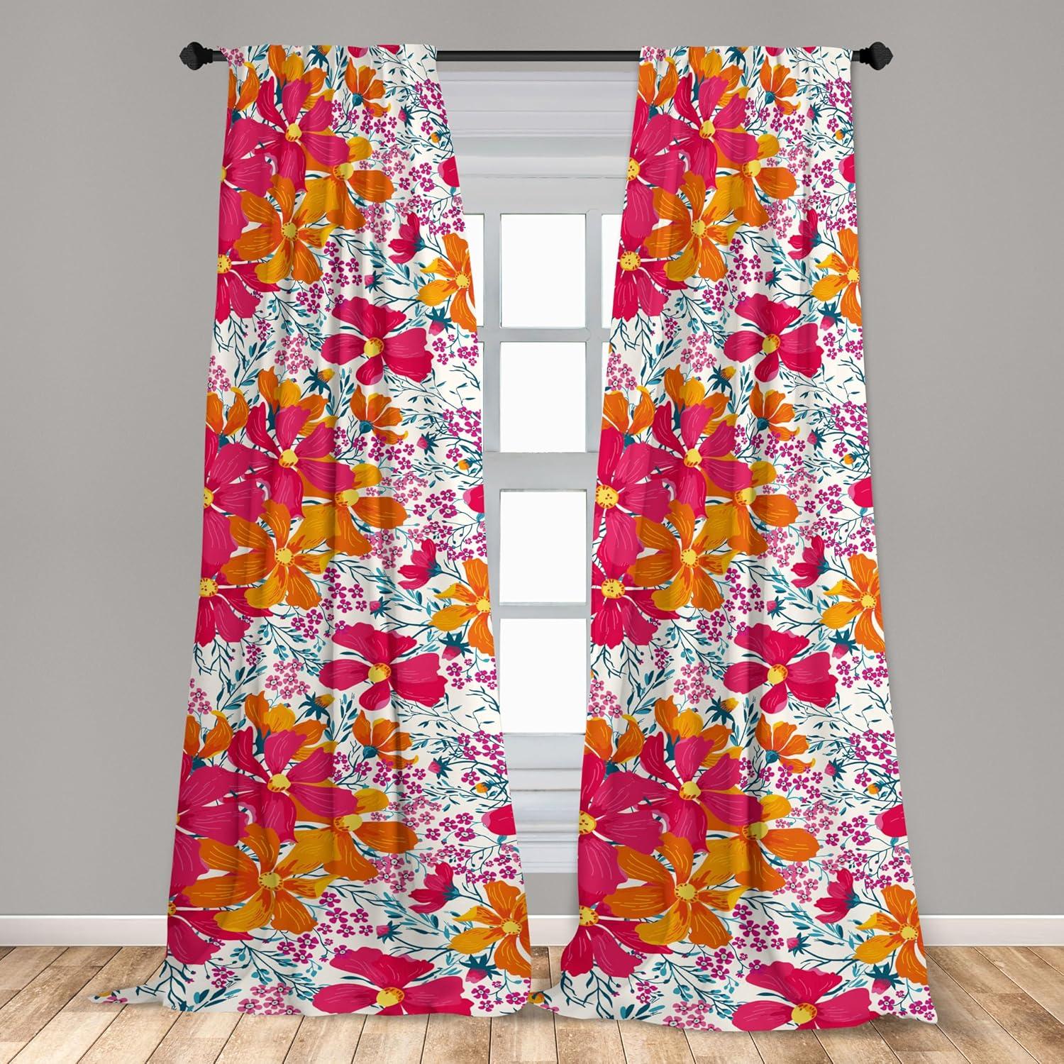 imageAmbesonne Floral Curtains Abstract Retro Continuous Neutral Flowers Print Springtime Garden Scene Window Treatments 2 Panel Set for Living Room Bedroom Pair of 28 x 95 Charcoal Grey and PeachVermilion Hot Pink