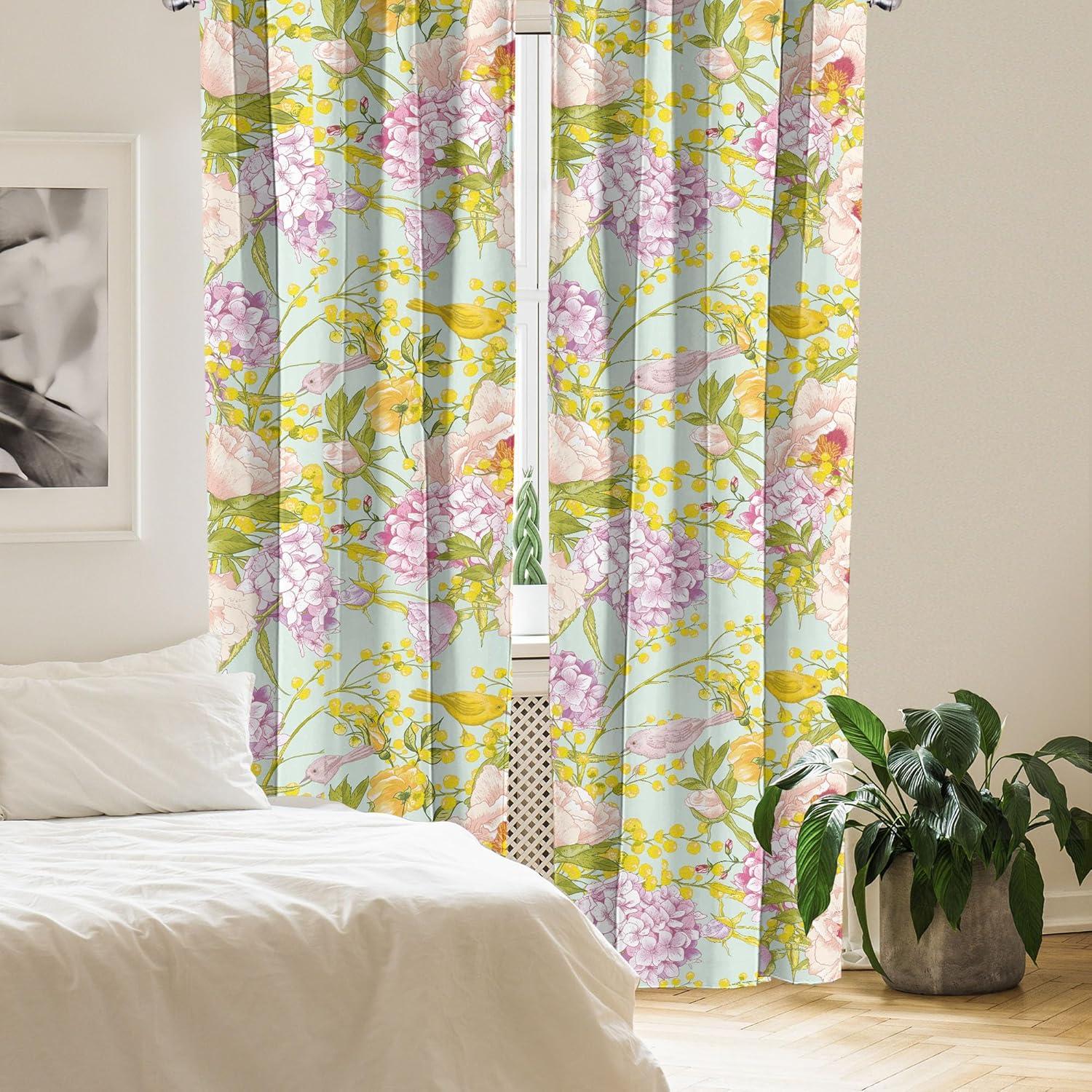 imageAmbesonne Floral Curtains Abstract Retro Continuous Neutral Flowers Print Springtime Garden Scene Window Treatments 2 Panel Set for Living Room Bedroom Pair of 28 x 95 Charcoal Grey and PeachPastel Yellow Pale Peach