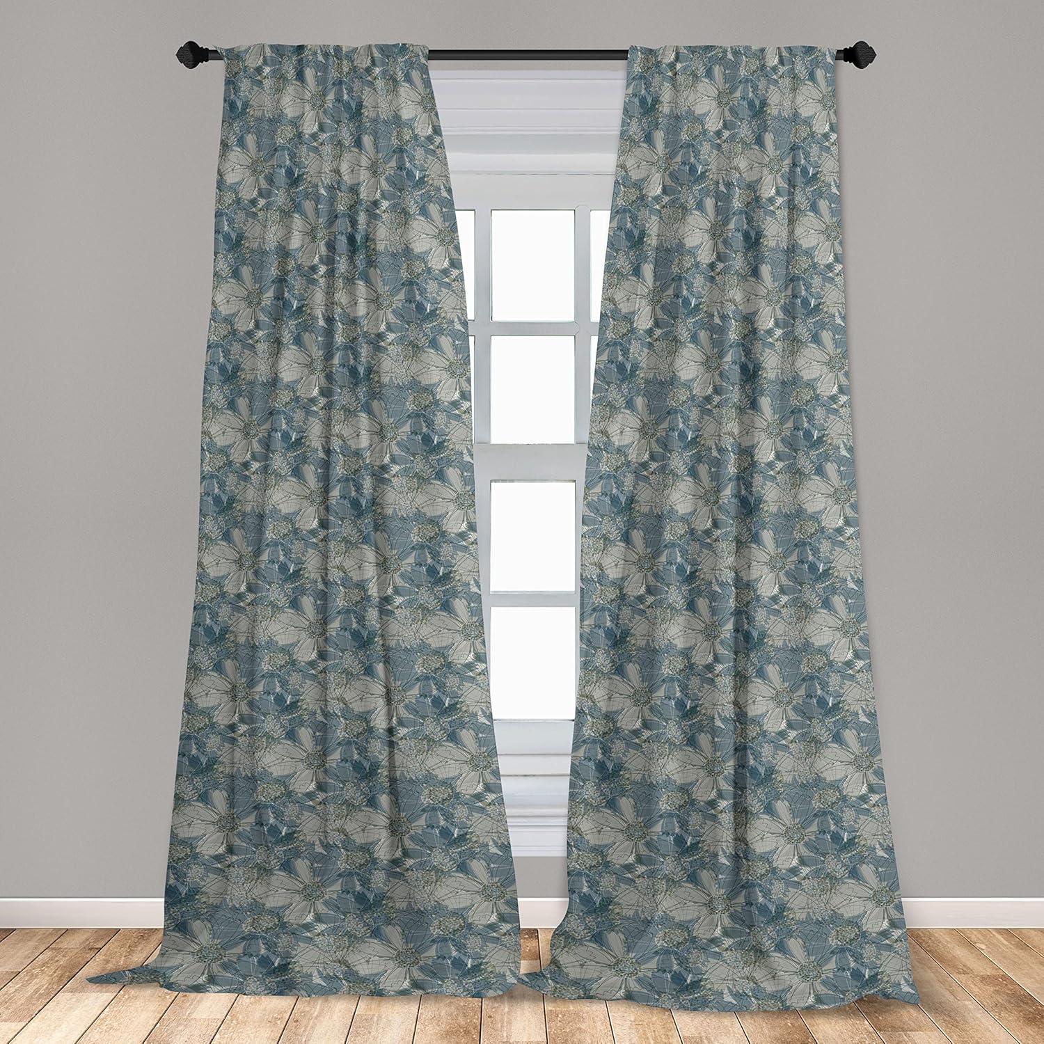 imageAmbesonne Nature Art Window Curtains Dragonfly Ornaments Modern Botanical Wings Pattern Grunge Effect Lightweight Decor 2Panel Set with Rod Pocket Pair of 28 x 84 Plum Teal and MulticolorDusk Sea Blue