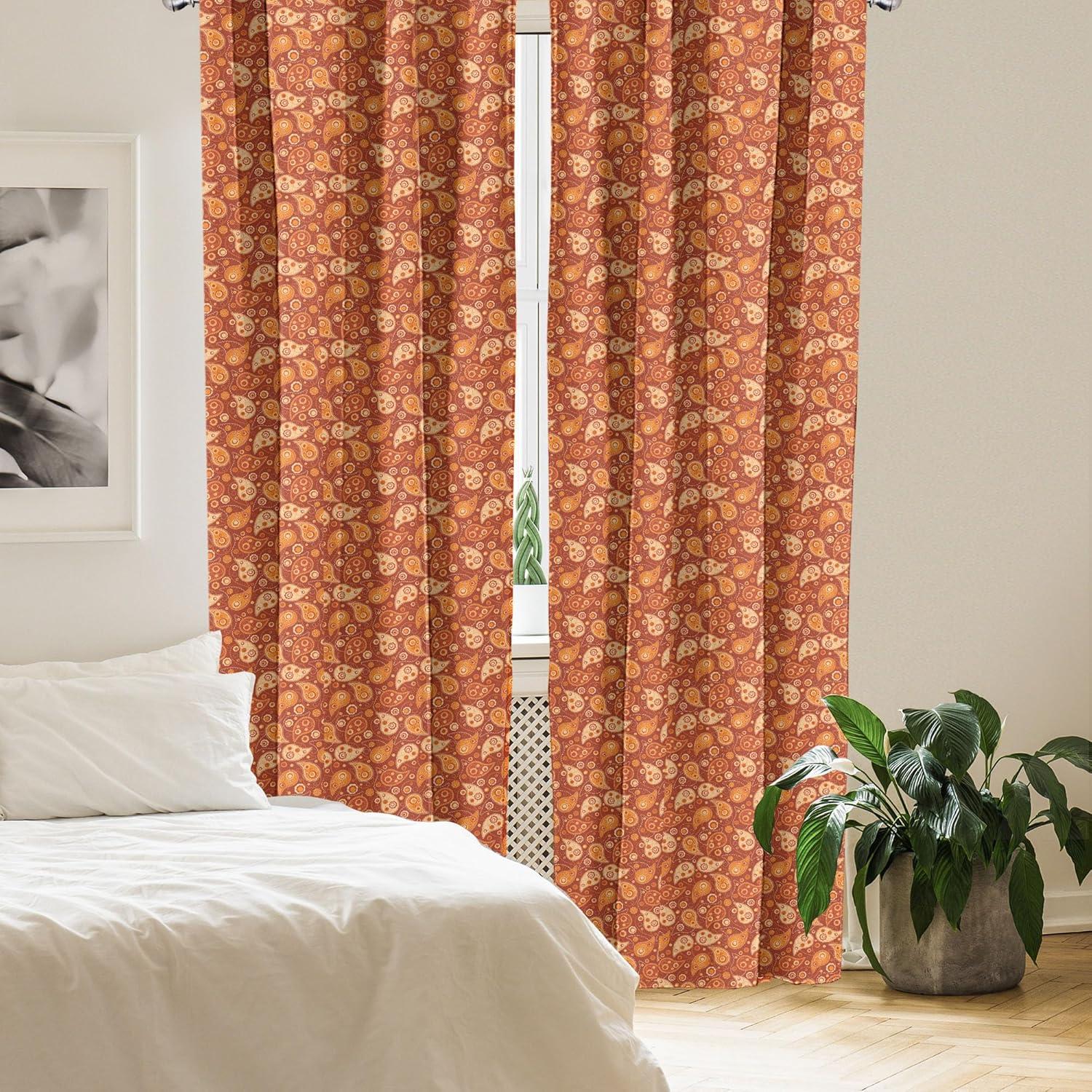 imageAmbesonne Orange Curtains Retro Style Pattern with Paisley and Flowers Ornate Leave Window Treatments 2 Panel Set for Living Room Bedroom Pair of 28 x 63 Redwood Orange