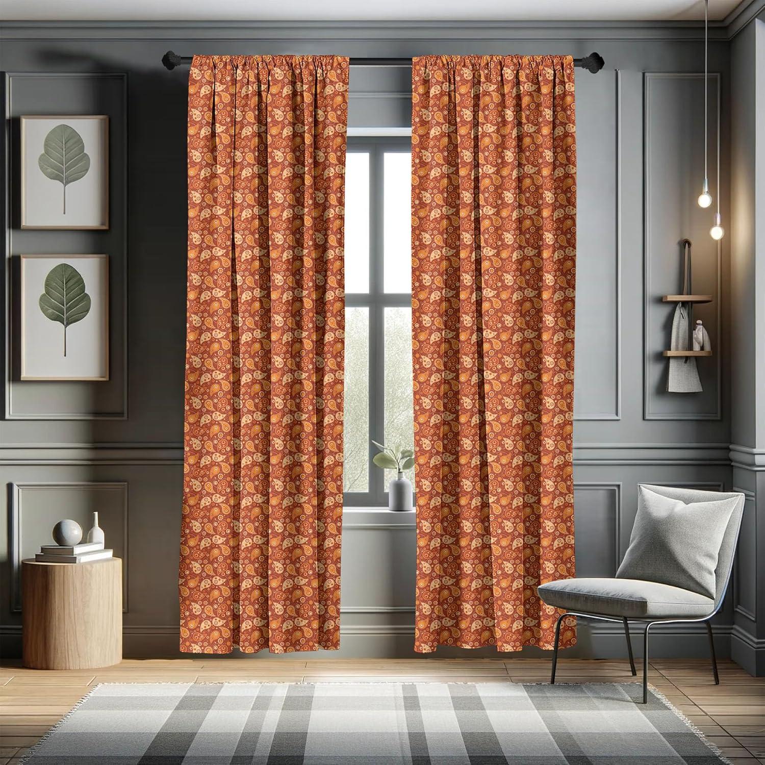 imageAmbesonne Orange Curtains Retro Style Pattern with Paisley and Flowers Ornate Leave Window Treatments 2 Panel Set for Living Room Bedroom Pair of 28 x 63 Redwood Orange