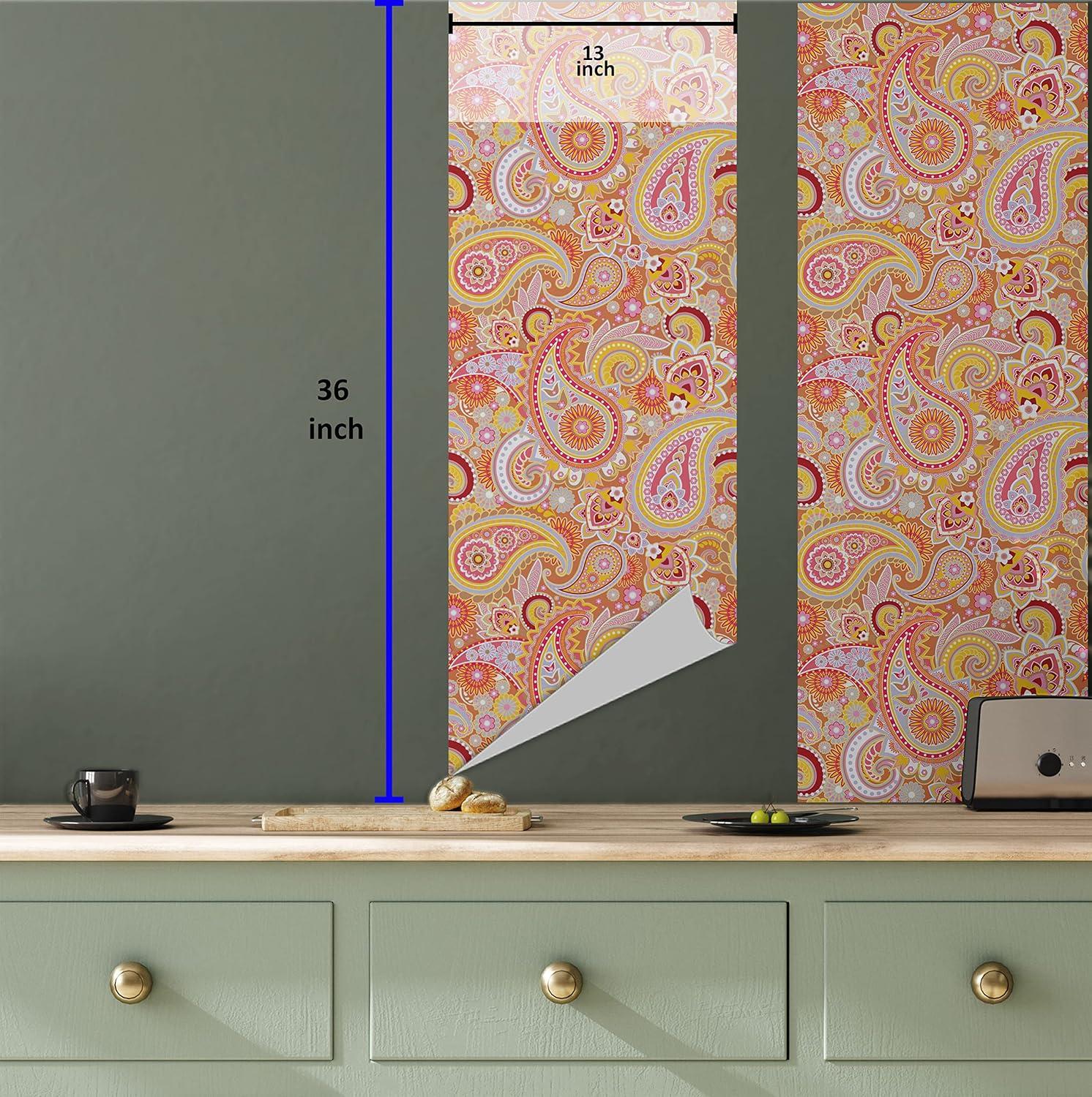 imageAmbesonne Orange Peel amp Stick Wallpaper for Home Design Elements Traditional Paisley Floral Pattern Swirls Leaves Motif SelfAdhesive Living Room Kitchen Accent 13 x 36 Orange and Pink