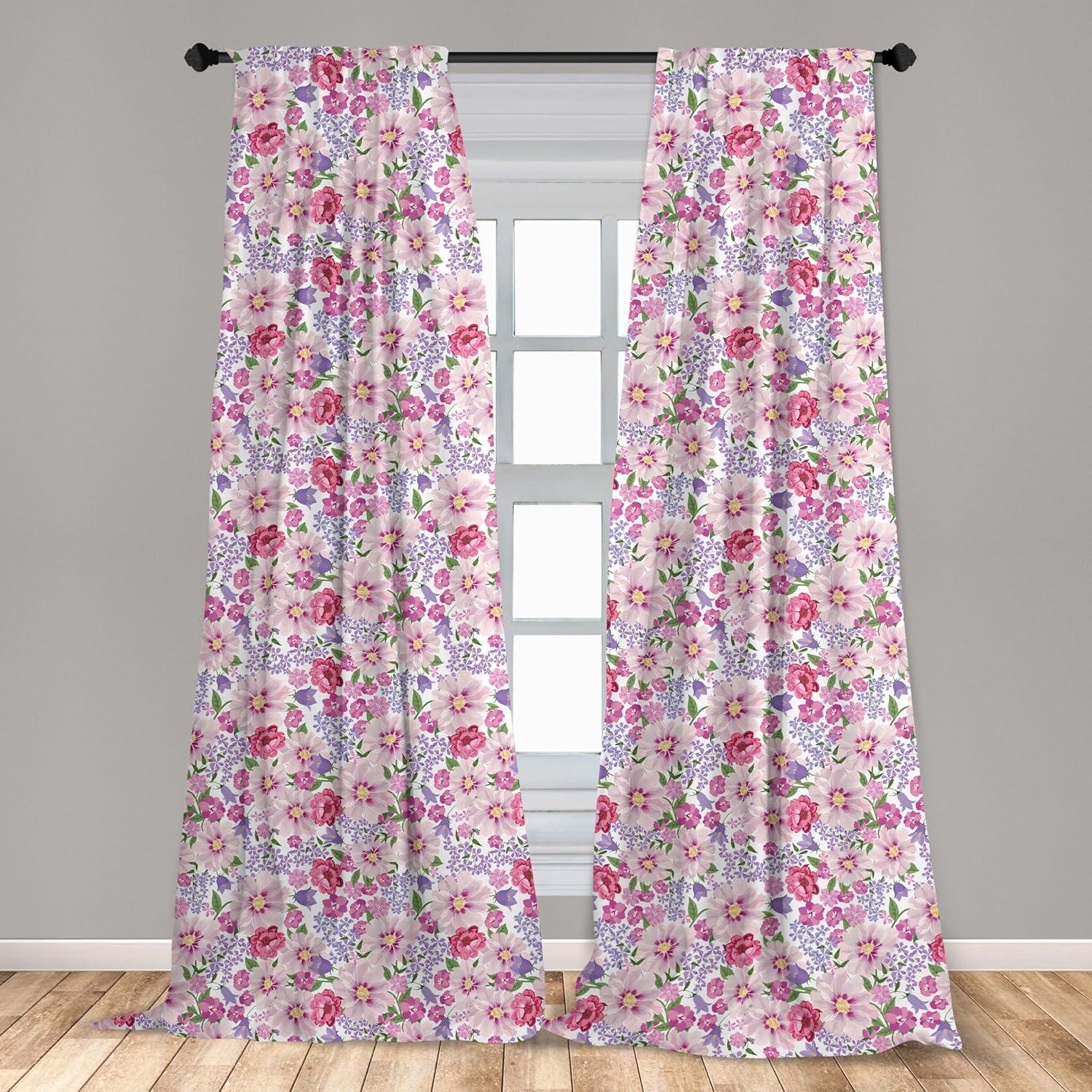 imageAmbesonne Watercolor 2 Panel Curtain Set Blossoming Field in Graceful Spring Theme Fresh Carnation Poppy Peony Lightweight Window Treatment Living Room Bedroom Decor 56 x 95 Lavender Green