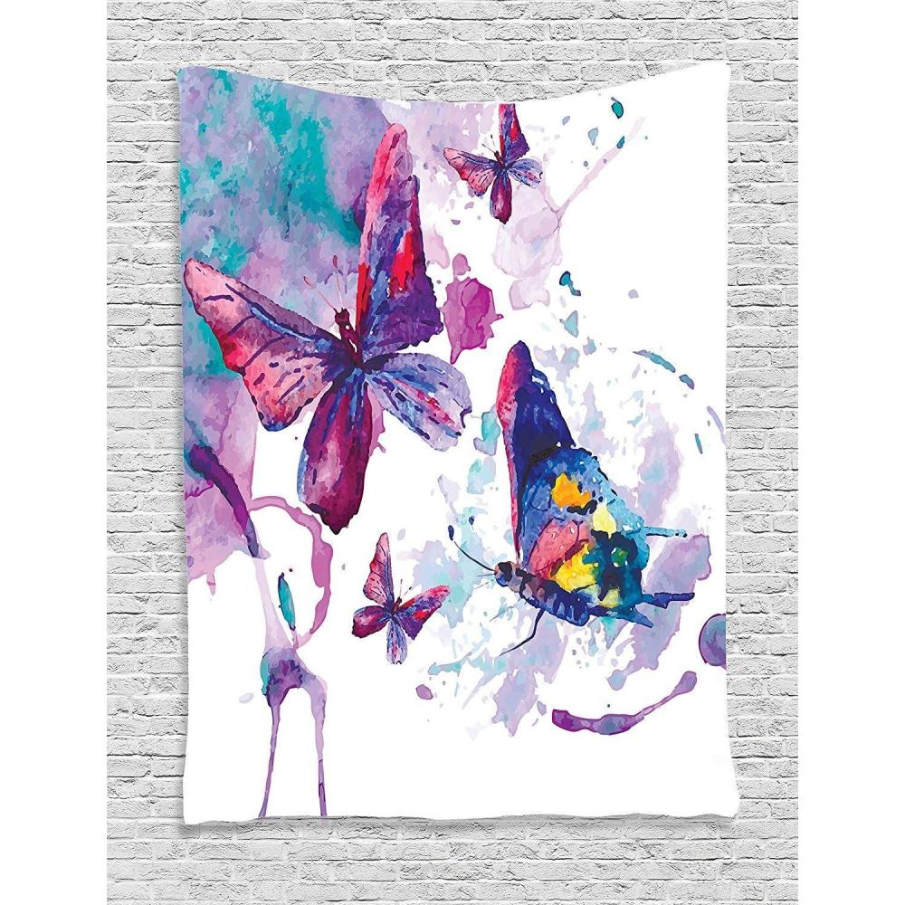 imageAmbesonne Butterfly Tapestry Watercolors Print of Butterfly Sign of the Soul Power Female Art Modern Display Wall Hanging for Bedroom Living Room Dorm Decor 60 X 80 Purple