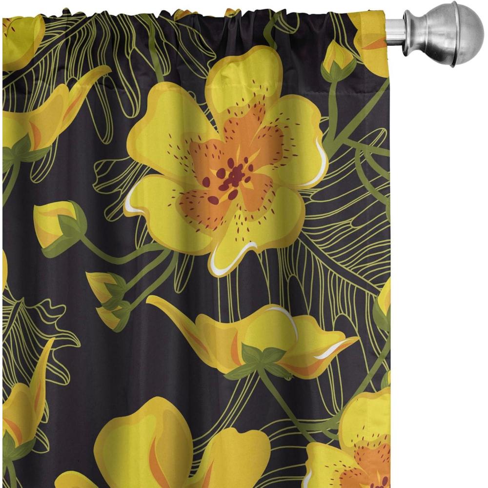 imageAmbesonne Floral Curtains Abstract Retro Continuous Neutral Flowers Print Springtime Garden Scene Window Treatments 2 Panel Set for Living Room Bedroom Pair of 28 x 95 Charcoal Grey and PeachEarth Yellow Olive Green