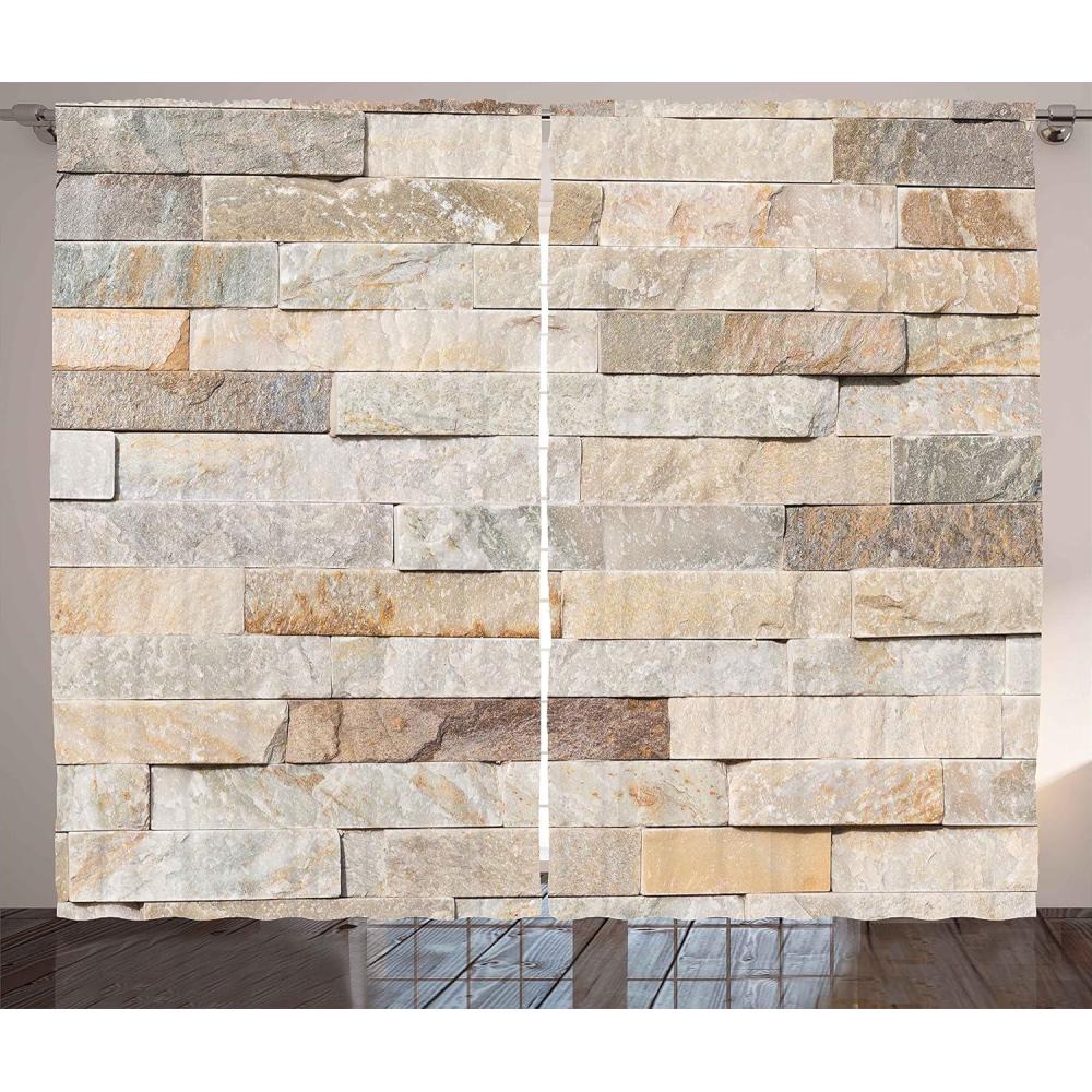 imageAmbesonne Ivory Curtains Urban Brick Wall Style of a Background with Modern and City Life Surface Concrete and Facade Print Art Living Room Bedroom Window Drapes 2 Panel Set 108 X 84 Beige Cream