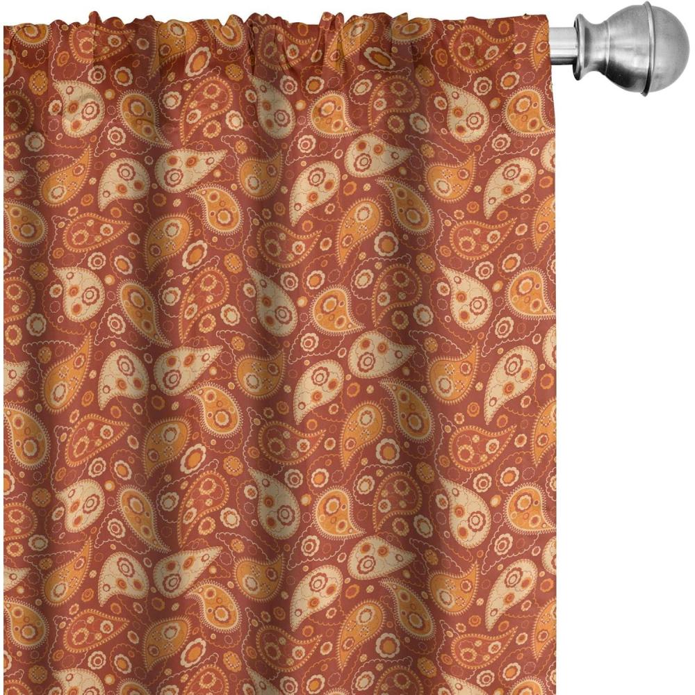 imageAmbesonne Orange Curtains Retro Style Pattern with Paisley and Flowers Ornate Leave Window Treatments 2 Panel Set for Living Room Bedroom Pair of  28 x 63 Redwood Orange