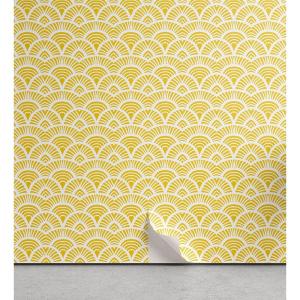 Ambesonne Abstract Peel & Stick Wallpaper for Home, Hand Drawn Vintage Half Circles Sun Themed Bohemian Ornamental Vibrant Pattern, Self-Adhesive Living Room Kitchen Accent, 13″ x 100″, Yellow White