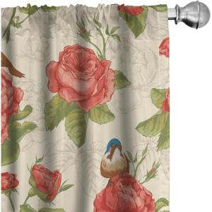 Ambesonne Floral Curtains, Abstract Retro Continuous Neutral Flowers Print Springtime Garden Scene, Window Treatments 2 Panel Set for Living Room Bedroom, Pair of – 28″ x 95″, Charcoal Grey and Peach(Salmon Sage Green)