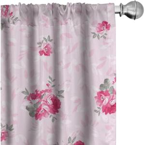Ambesonne Floral Curtains, Abstract Retro Continuous Neutral Flowers Print Springtime Garden Scene, Window Treatments 2 Panel Set for Living Room Bedroom, Pair of – 28″ x 95″, Charcoal Grey and Peach(Dark Pink Pale Grey)