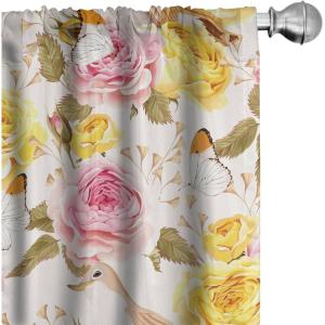 Ambesonne Floral Curtains, Abstract Retro Continuous Neutral Flowers Print Springtime Garden Scene, Window Treatments 2 Panel Set for Living Room Bedroom, Pair of – 28″ x 95″, Charcoal Grey and Peach(Earth Yellow Fawn Sepia)