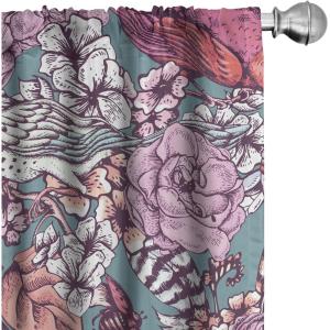 Ambesonne Floral Curtains, Abstract Retro Continuous Neutral Flowers Print Springtime Garden Scene, Window Treatments 2 Panel Set for Living Room Bedroom, Pair of – 28″ x 95″, Charcoal Grey and Peach(Pastel Pink Slate Blue)