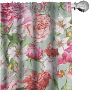 Ambesonne Floral Curtains, Abstract Retro Continuous Neutral Flowers Print Springtime Garden Scene, Window Treatments 2 Panel Set for Living Room Bedroom, Pair of – 28″ x 95″, Charcoal Grey and Peach(Pastel Pink Almond Green)