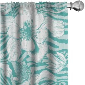Ambesonne Floral Curtains, Abstract Retro Continuous Neutral Flowers Print Springtime Garden Scene, Window Treatments 2 Panel Set for Living Room Bedroom, Pair of – 28″ x 95″, Charcoal Grey and Peach(Dark Seafoam White)