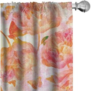 Ambesonne Floral Curtains, Abstract Retro Continuous Neutral Flowers Print Springtime Garden Scene, Window Treatments 2 Panel Set for Living Room Bedroom, Pair of – 28″ x 95″, Charcoal Grey and Peach(Salmon and Fern Green)