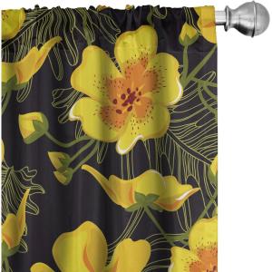 Ambesonne Floral Curtains, Abstract Retro Continuous Neutral Flowers Print Springtime Garden Scene, Window Treatments 2 Panel Set for Living Room Bedroom, Pair of – 28″ x 95″, Charcoal Grey and Peach(Earth Yellow Olive Green)
