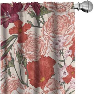 Ambesonne Floral Curtains, Abstract Retro Continuous Neutral Flowers Print Springtime Garden Scene, Window Treatments 2 Panel Set for Living Room Bedroom, Pair of – 28″ x 95″, Charcoal Grey and Peach(Dark Salmon Green)