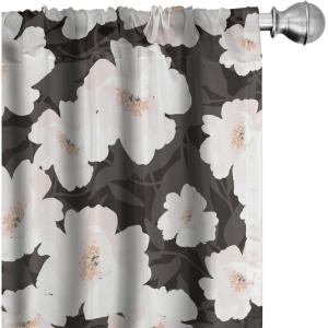 Ambesonne Floral Curtains, Abstract Retro Continuous Neutral Flowers Print Springtime Garden Scene, Window Treatments 2 Panel Set for Living Room Bedroom, Pair of – 28″ x 95″, Charcoal Grey and Peach(Charcoal Grey and Peach)